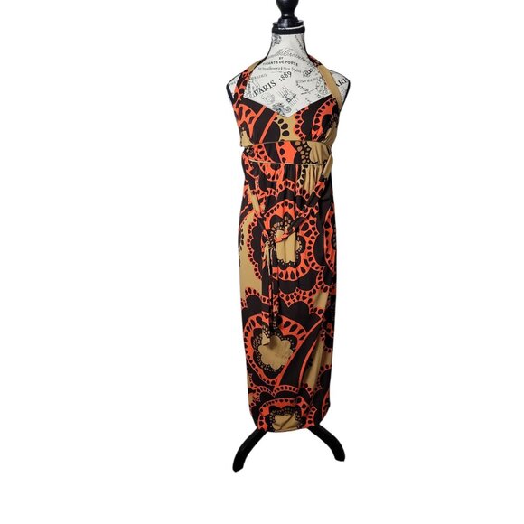 City Triangles Womens Halter Maxi Dress M Brown Orange Geometric Boho Babydoll - Picture 1 of 10